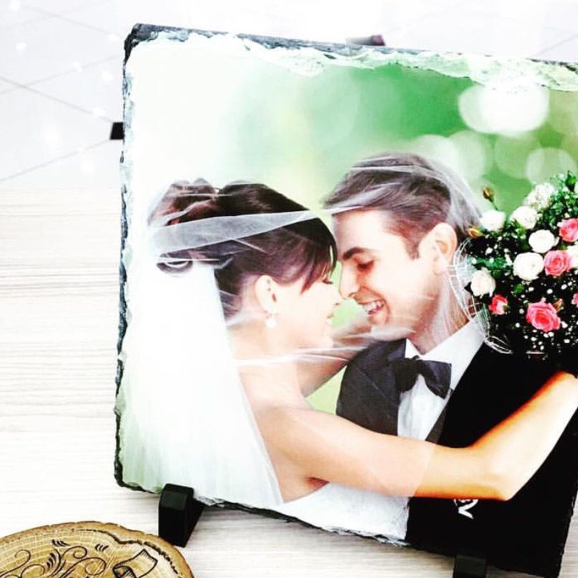 Kişiye Özel Baskılı Doğal Taş Kare Çerçeve (20x20 cm)