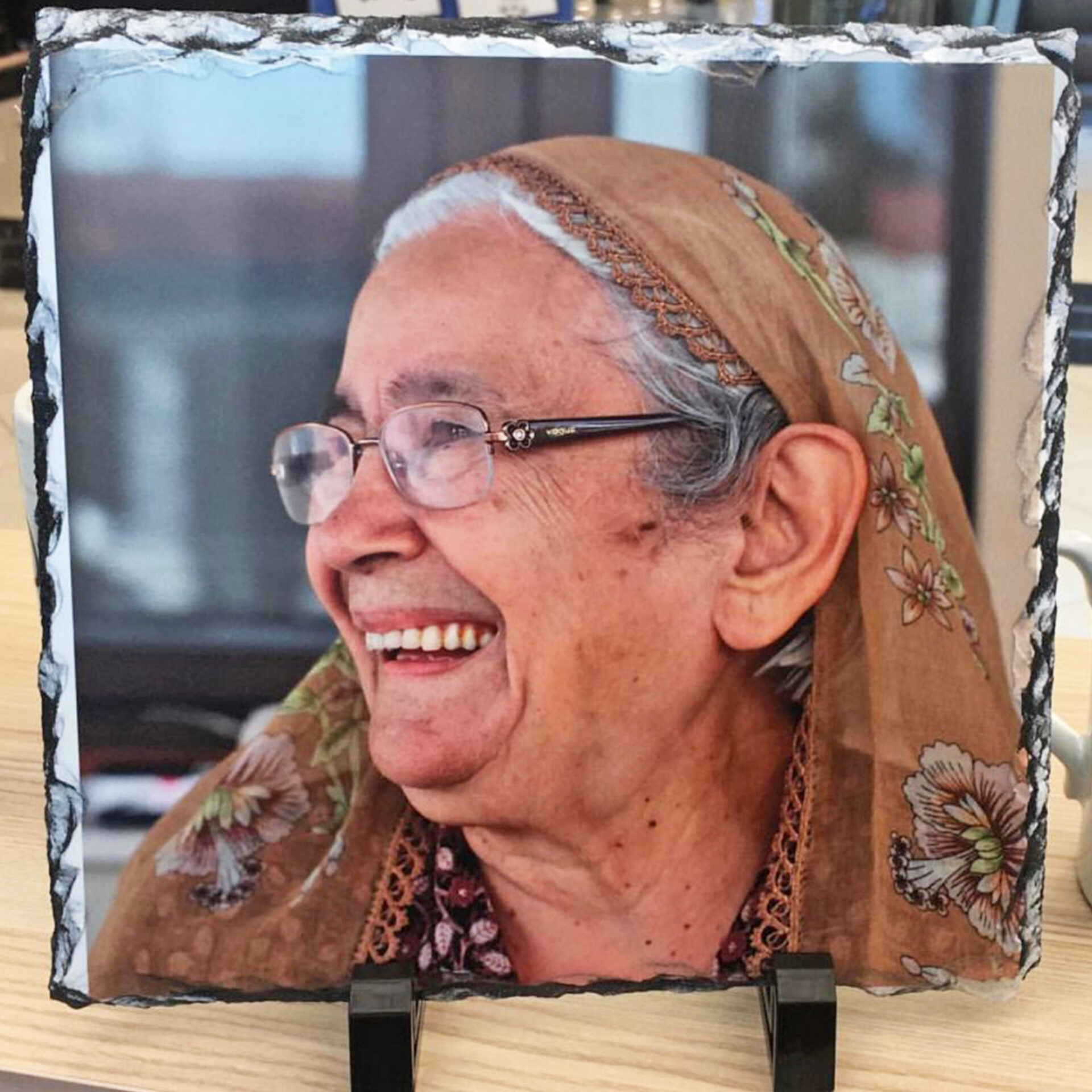 Kişiye Özel Baskılı Doğal Taş Kare Çerçeve (20x20 cm)